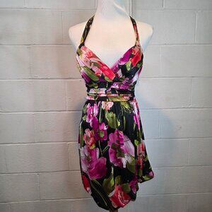 y2k Indie Sleaze Regency Brigerton McBling Pink Floral Mini Bubble Halter Dress